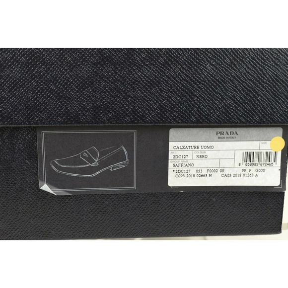 PRADA 2DC127 BLACK SAFFIANO LEATHER LETTERING LOGO PENNY LOAFERS 12 US 13 - Picture 12 of 12
